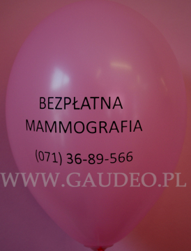 Balon z nadrukiem, informacją w ramach promocji zdrowia.